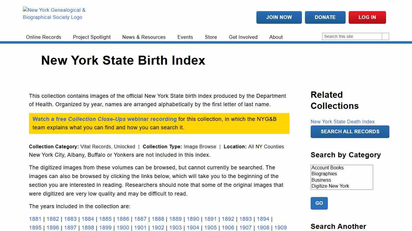 New York State Birth Index New York Genealogical & Biographical Society