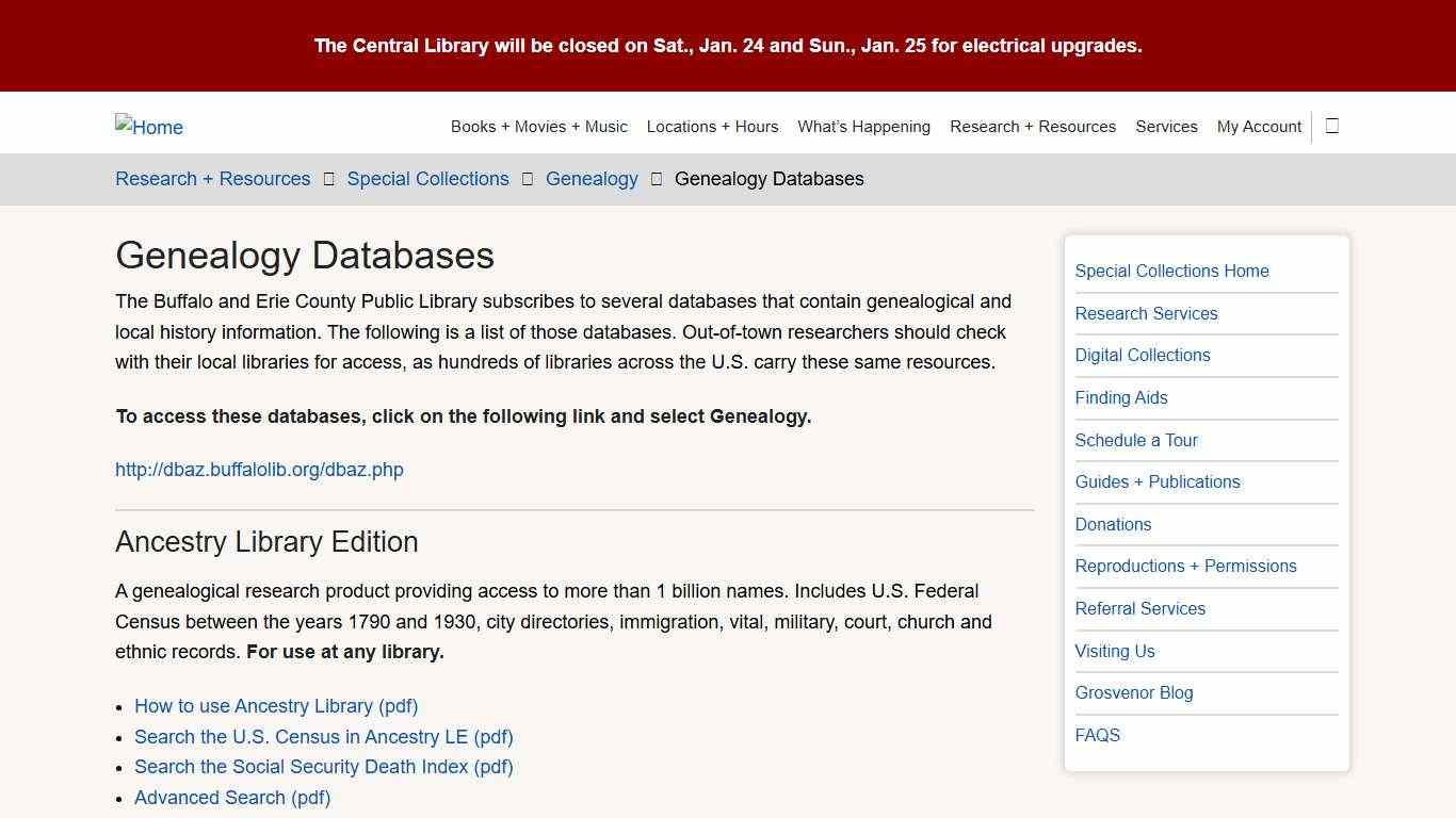 Genealogy Databases www.buffalolib.org